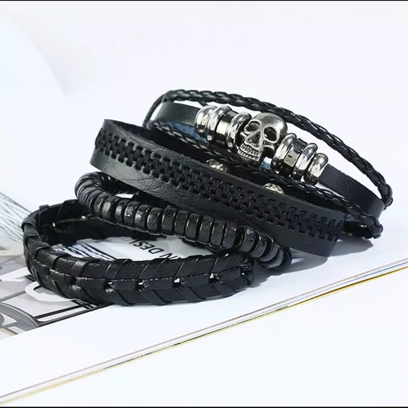 Men’s Genuine Leather Layered Bracelet - Picture 3 of 3
